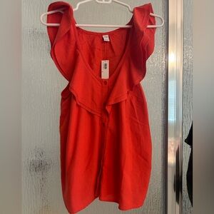 NWT Old Navy Red/Orange Ruffled Blouse
